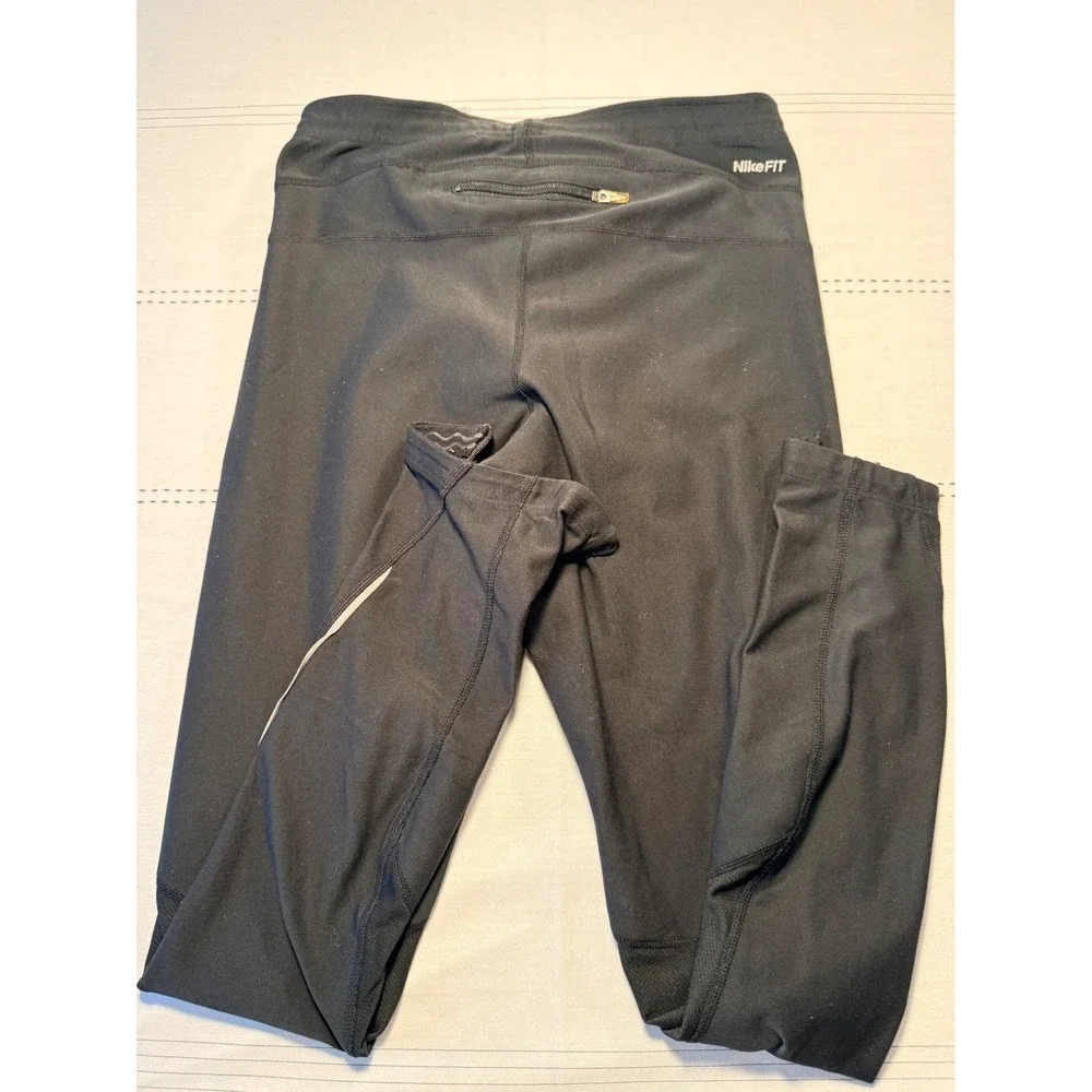 Nike‎ Fit Dry Black Running Leggings Womens Small Zipped Ankle Reflective Tight